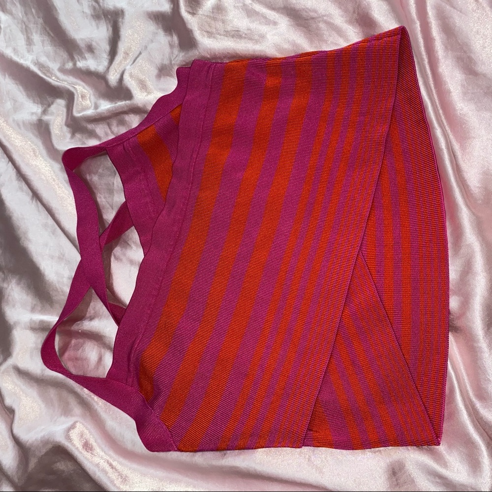 Bebe Stripped Crisscross Back Crop Top